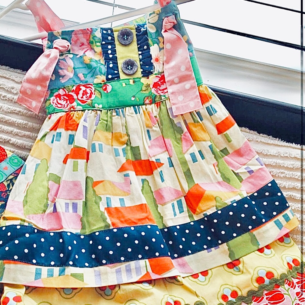 Matilda Jane (Perry Inn), Apron Dress Tiered Bodice, knot adjustable straps